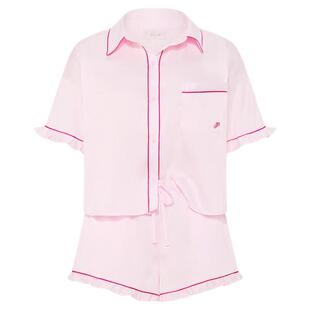 直降318|维密PINK缎面荷叶边短袖短裤睡衣套装家居服女26新款夏