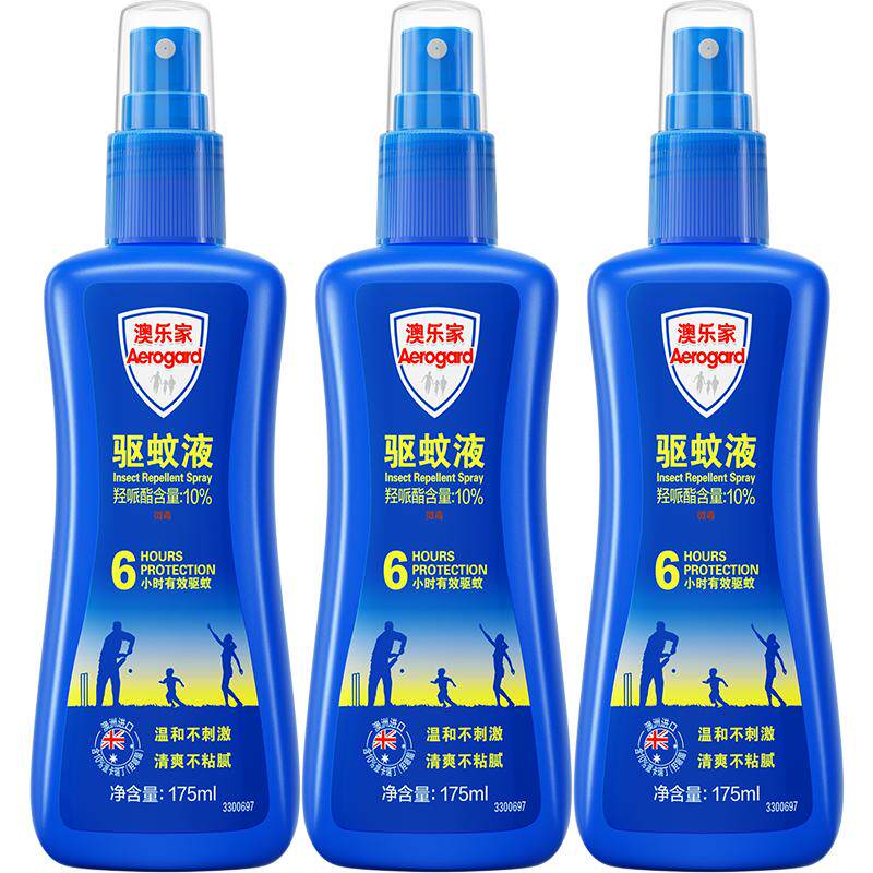 AEROGARD/澳乐家长效驱蚊液防蚊喷雾175ml*3瓶澳洲进口正品家庭装