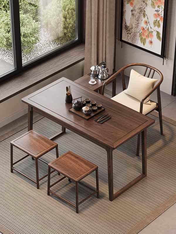 榆木阳台茶桌椅组合家用小型休闲茶台禅意实木新中式茶几喝茶桌椅