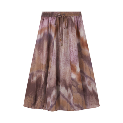 it'real法式复古印花半身裙女高腰显瘦中长款A字裙温柔半裙