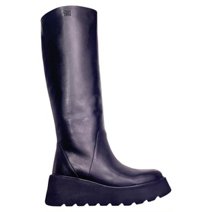 露娜坡跟靴松糕厚底增高骑士靴简约显瘦烟筒长靴机车靴女SL322138