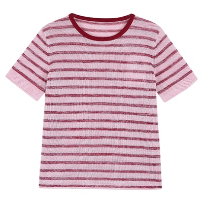 Maven Lin 经典撞色条纹色彩短袖上衣女抗皱垂坠宽松直筒针织t恤