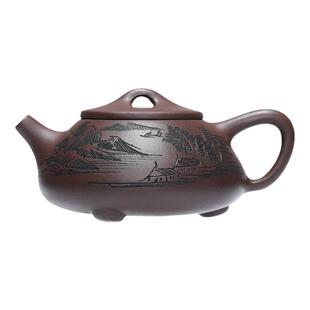 宜兴正品原矿紫泥经典景舟石瓢翠鸟望莲240毫升 紫砂茶壶手工壶