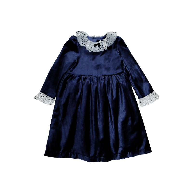 NU童装 女童春秋法式复古黑天鹅绒赫本节日礼服连衣裙演出服年服