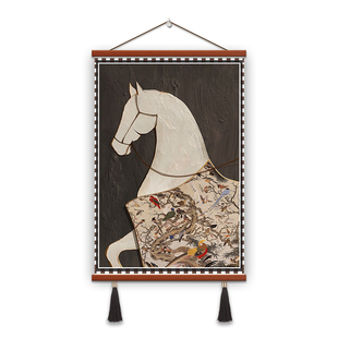 中古风客厅落地装饰画马到成功沙发背景墙挂画高级感复古玄关壁画