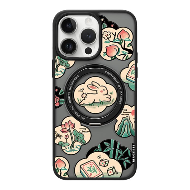 ANGYING × 福气来兔子适用苹果17promax手机壳iPhone16pro新款带支架ip13全包15磁吸支点文艺14高级Fo5套
