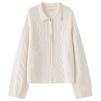 VIKTORIACHAN25/26秋冬成衣系列新品 翻领立体绞花落肩长袖毛衣