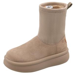 Safiya/索菲娅冬季加绒保暖弹力袜筒显脚小厚底增高瘦瘦雪地靴