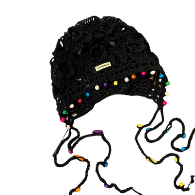 花朵流苏编织包头帽复古镂空