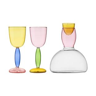 网红创意设计感撞色葡萄酒高脚杯高颜值波尔多红酒杯子醒酒器套装
