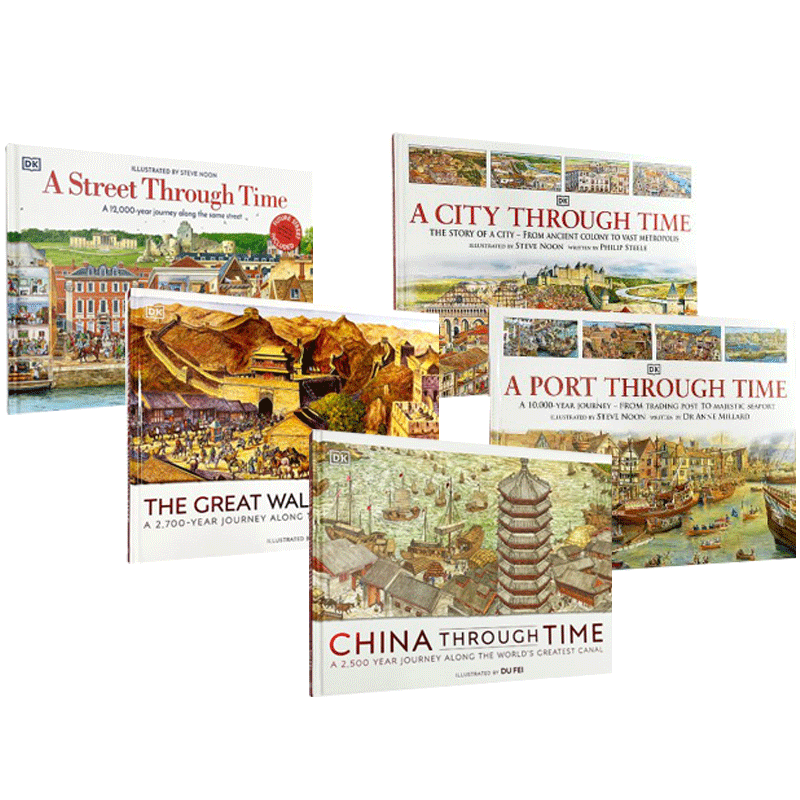 DK Through Time 穿越时空系列5册套装 DK  儿童科普百科读物 精装 英文原版 7-12岁 穿越时空的中国 长城 街道 城市 港口