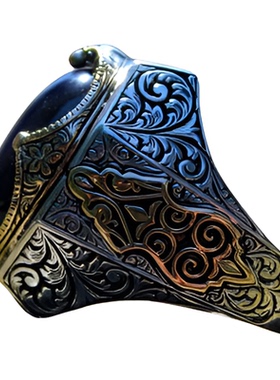 纯银复古深蓝色虎眼石宝石戒指