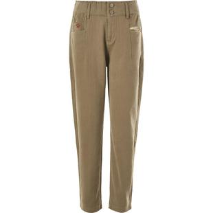 渔牌女装休闲裤女2023新款纯棉绣花中腰微弹小脚九分长裤FGFC6221