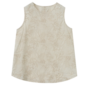 复述新中式国风棉质刺绣舒适简约小背心米色绣花小衫无袖上衣女