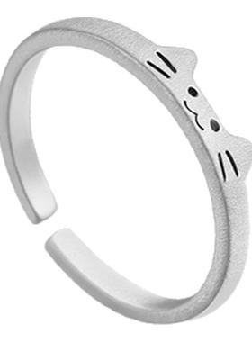 足银999猫咪戒指指环小众设计