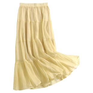 好看巨显瘦松紧腰垂顺有型高腰修身中长裙褶皱女裙半身裙腰裙N931