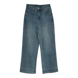 秋冬战裤 四面弹高腰显瘦直筒牛仔裤女九分窄版加绒小个子阔腿裤