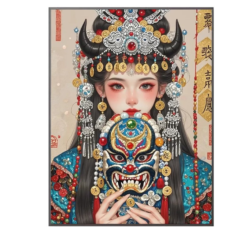 方钻钻石画2026新款藏式少女扎基拉姆满贴砖点钻十字绣卧室女财神