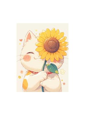 丙烯卡通猫咪向日葵数字油画治愈