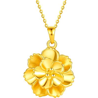 周大生黄金牡丹花吊坠女圣诞礼物
