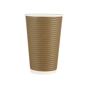 小方格螺纹纸杯咖啡杯一次性纸杯双层防烫隔热奶茶杯热饮杯子50只