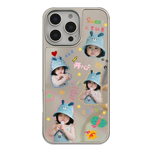 电镀镜面情侣手机壳定制在线diy适用苹果17来图订制宝宝照片iphone16promax宠物图案华为14小米15亚克力磁吸