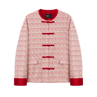 如意连云【碧霞】26新年款粗花呢短外套女新中式盘扣撞色复古上衣