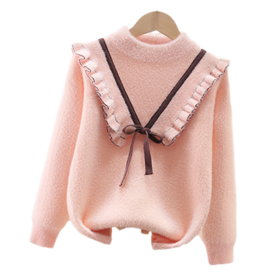 女童一体绒水貂绒毛衣打底衫