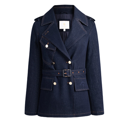 Navigare意大利小帆船牛仔风衣女款2025秋季新款深蓝色收腰外套
