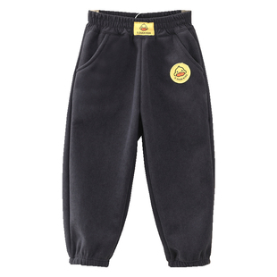 哈罗小黄鸭加绒裤秋冬女童休闲裤男童运动裤中小童一体绒裤子春秋