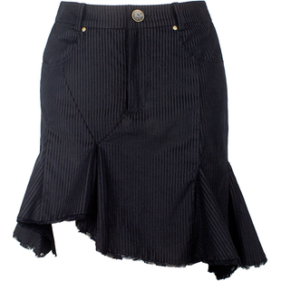 TMS STUDIO 不规则下摆a摆酷感条纹棉蕾丝下摆短裙半身裙