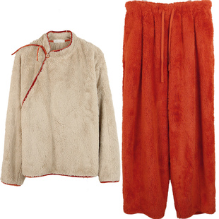 朵朵可可家居服2024新款秋冬季加厚双面绒新中式立领斜襟保暖套装