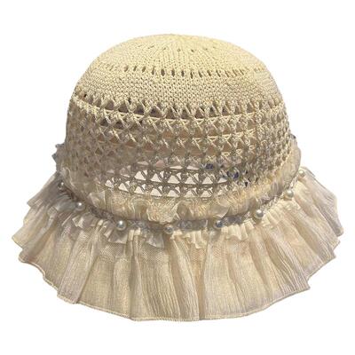 法式蕾丝珍珠渔夫帽新款夏季防晒