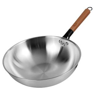 瑞安304不锈钢锅炒锅无涂层不粘锅家用平底锅电磁炉燃气灶炒菜锅