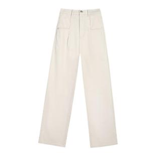 pusumede 城市度假 白色高腰宽松牛仔裤女显瘦直筒休闲拖地长裤子