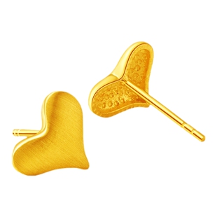 老庙黄金足金999示爱耳钉耳环5G曲面拉丝爱心甜蜜送女友礼物