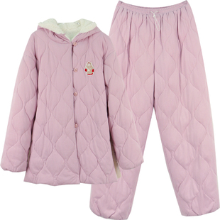 朵朵可可冬季加厚空气棉针织长袖外套家居服夹棉睡衣女棉服套装