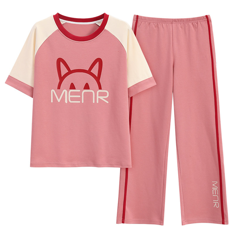 睡衣女纯棉短袖长裤大码家居服