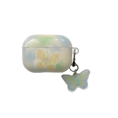 小清新晕染黄色蝴蝶适用苹果耳机保护套airpodspro2无线蓝牙耳机壳三代airpod二代ipod耳机套airpods3保护壳
