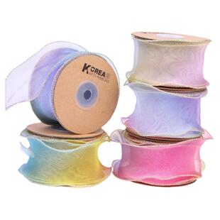 金边渐变拷边鱼尾雪纱织带 DIY蝴蝶结发饰花店鲜花婚礼手捧花辅料