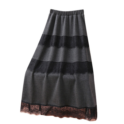 蕾丝加绒加厚灰色毛呢蛋糕半身裙