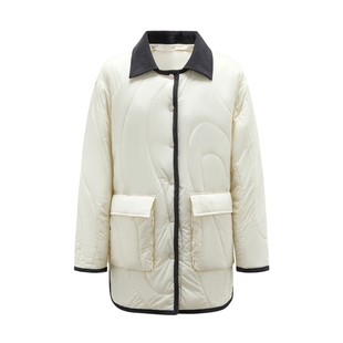 MOISSAC摩萨克冬季高级时尚撞色翻领休闲短款棉服外套女