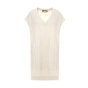 GEGINA吉吉娜秋冬新品V领中长款针织马甲背心马甲绵羊毛混纺毛衣