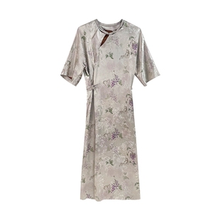 JKJS【花深里】人丝提花 定位印染新中式连衣裙长裙收腰气质裙子