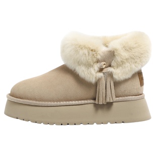 Forever21獭兔毛雪地靴女冬季厚底加绒保暖防寒防滑皮毛一体棉鞋