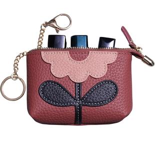 日韩创意零钱包硬币包头层牛皮钥匙链卡包真皮迷你包包挂件口红包