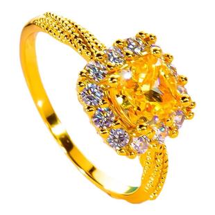 18K金进口D色莫桑石小方糖枕形钻戒轻奢时尚气质高级感黄钻指环女