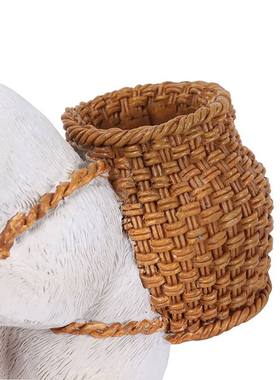 竹篓猫咪鱼缸摆件萌趣水族箱装饰品鱼摆件批发悬挂生动偷可爱创意