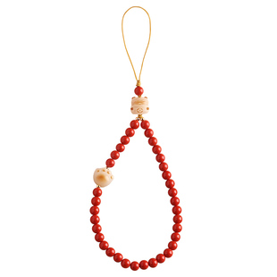 高纯度朱砂串珠女式高端手机链手腕挂绳招财聚财挂件国风创意挂饰