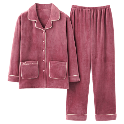 秋冬海岛绒睡衣女开衫保暖家居服